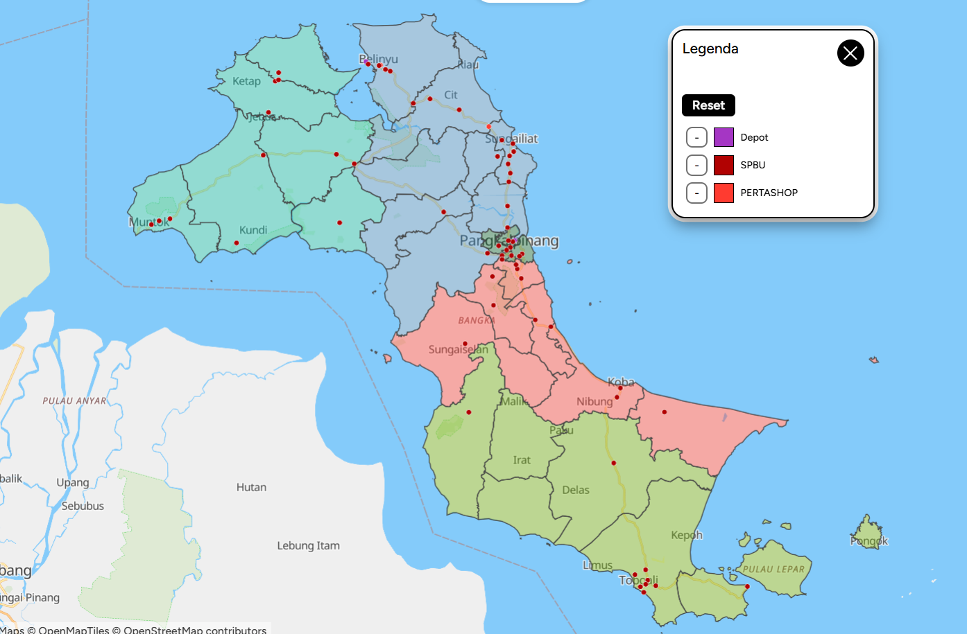 Gambar 3. Persebaran Depot dan SPBU di Pulau Bangka (Penyusun, 2026)