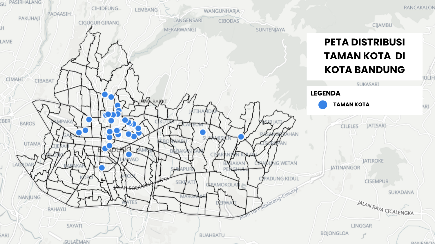 Peta Distribusi Taman Kota di Kota Bandung 