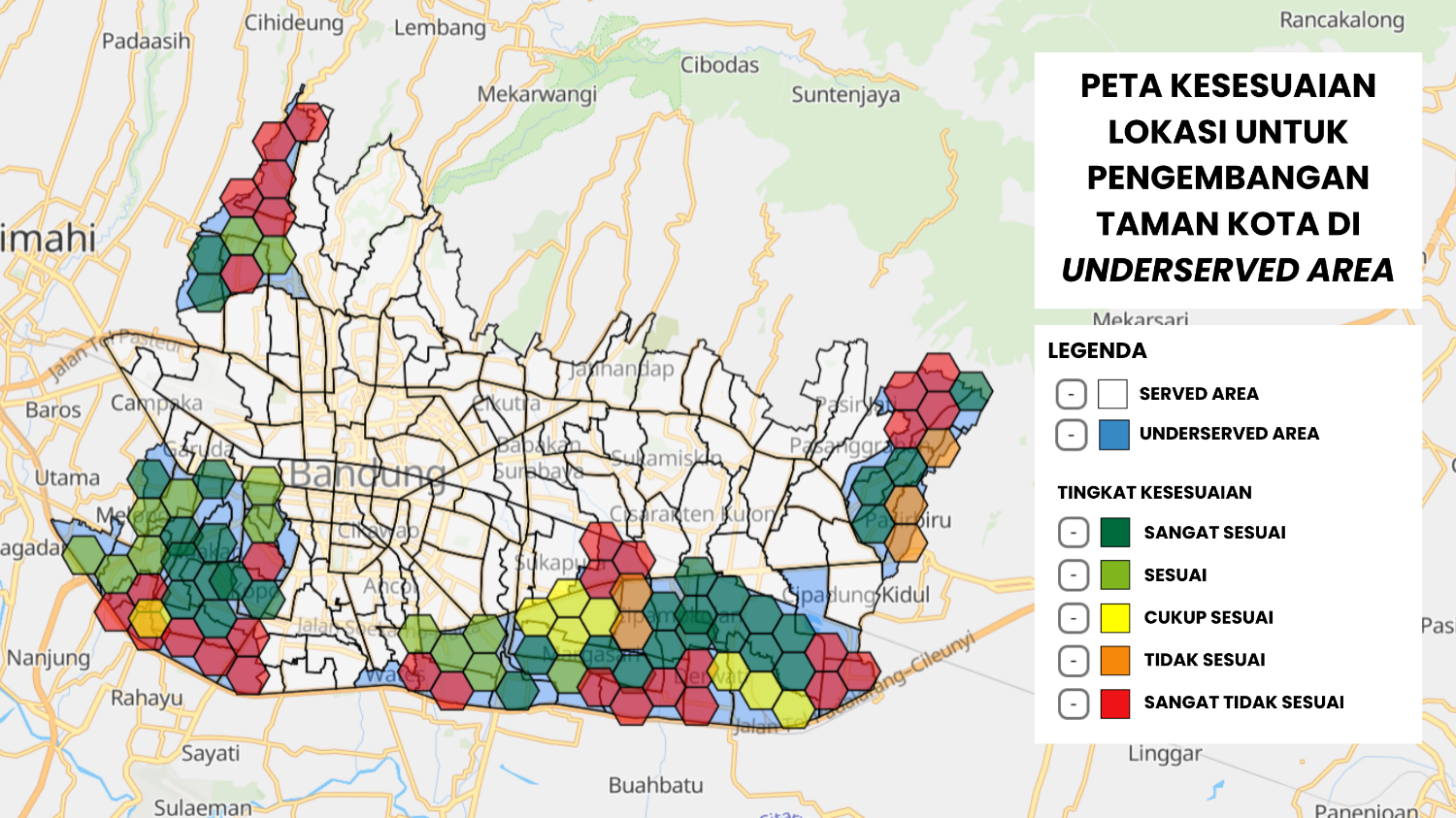 Peta Kesesuaian Lokasi untuk Pengembangan Taman Kota di  Underserved area
