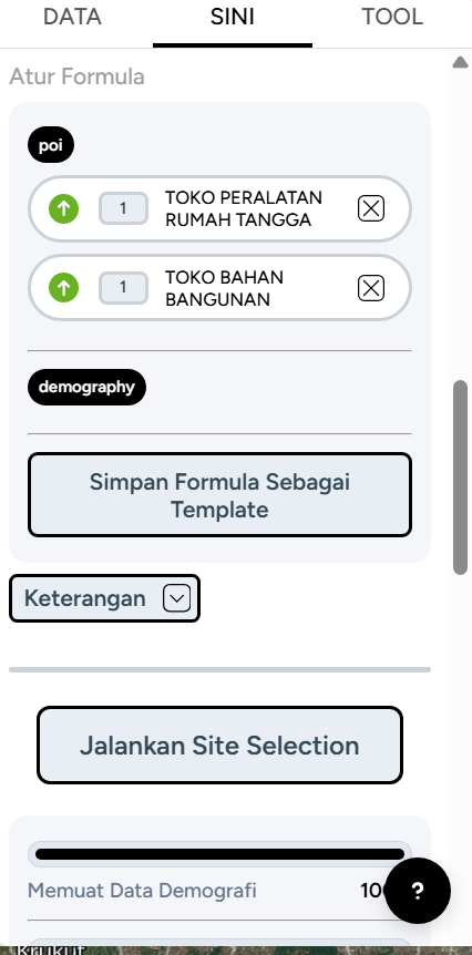 Gambar 2. Konfigurasi Parameter Analisis SINI pada Platform GEO MAPID (Sumber: Tangkapan Layar GEO MAPID, 2026)