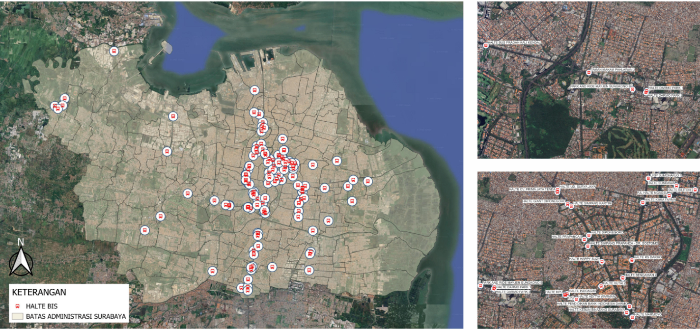 Distribusi Titik Halte Bus di Surabaya
