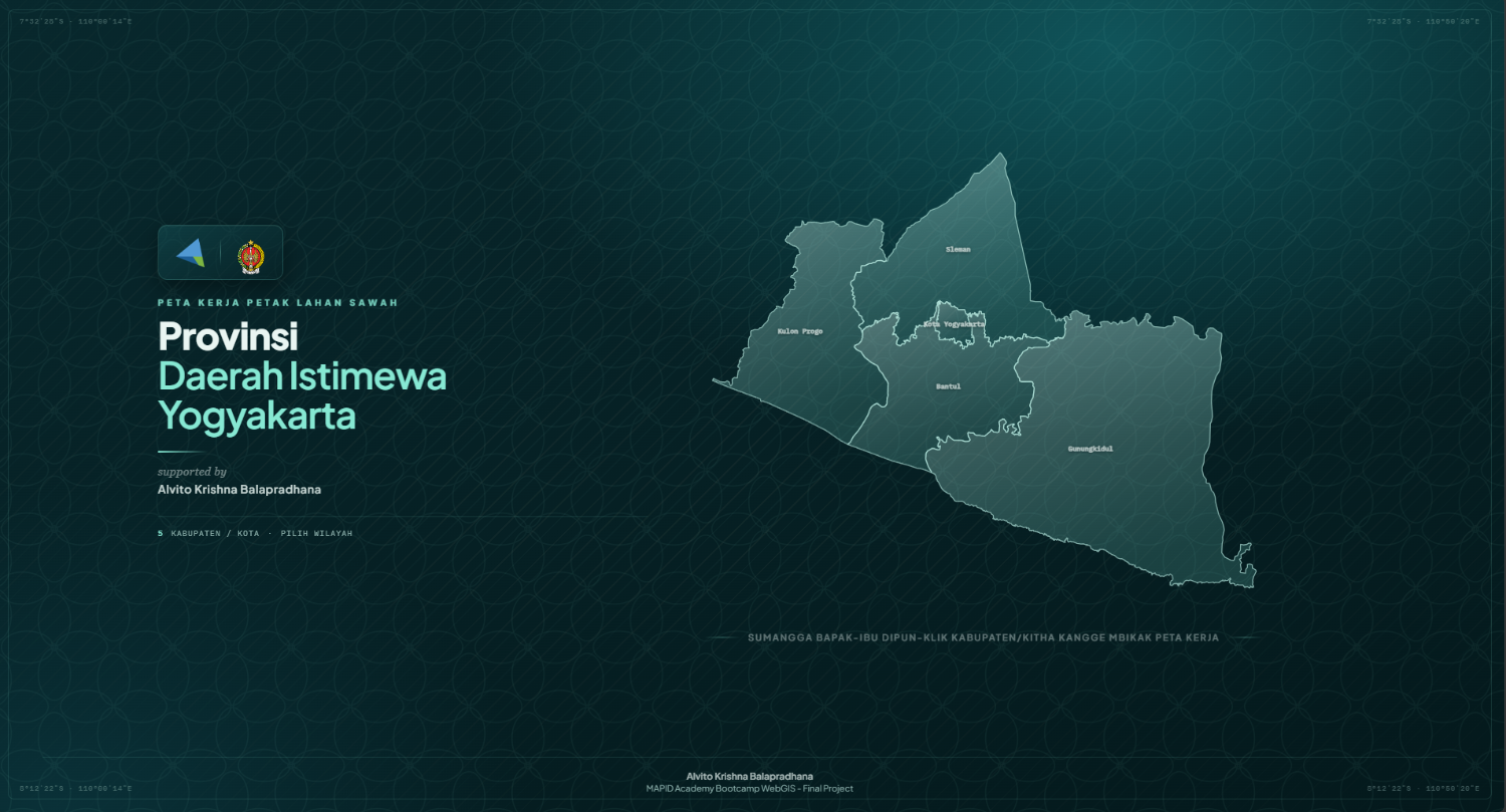 Pengembangan WebGIS "Peta Kerja Lahan Baku Sawah" Provinsi Daerah Istimewa Yogyakarta: Rekayasa Pipeline Data Geospasial Skala Besar dan Rancangan Instrumen Pemutakhiran Kronologis Berbasis Partisipasi Petani dan Penyuluh