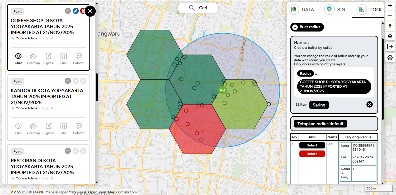 hasil analisis jumlah kompetitor coffee shop dan POI