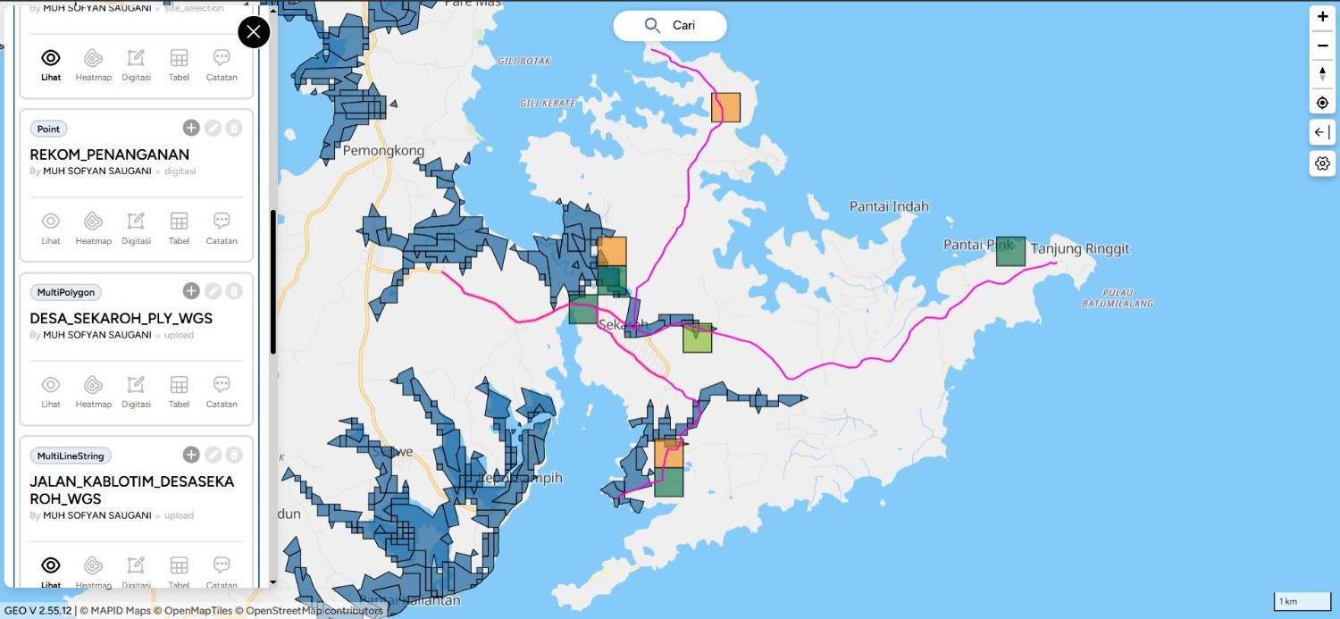 Jalan yang beririsan dengan data banjir