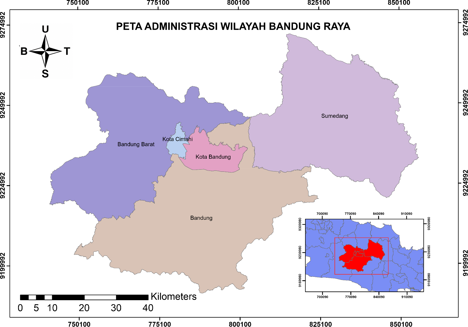 Gambar 1. Lokasi penelitian Bandung Raya