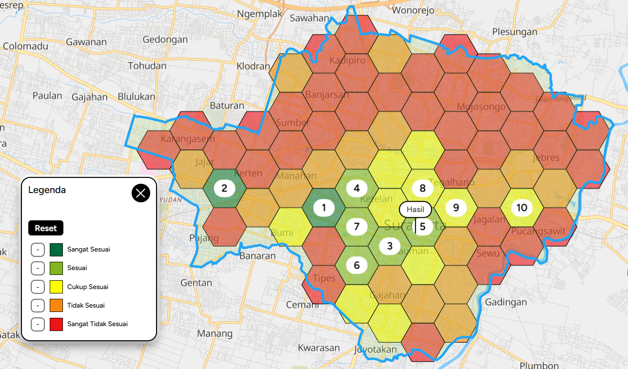  Analisis Grid Heksagonal Calon Lokasi Potensial untuk Pengembangan Creative Hub