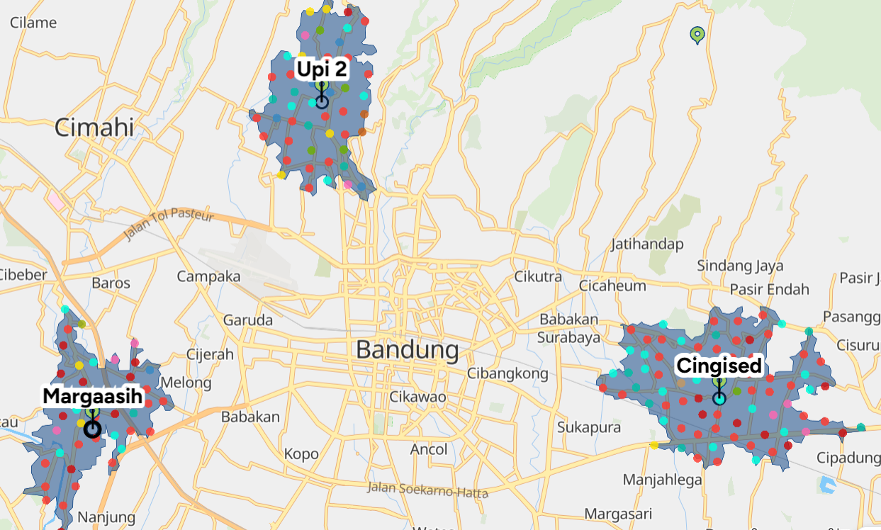 Penerapan Isochrone 10 Menit pada 3 Titik Sampel